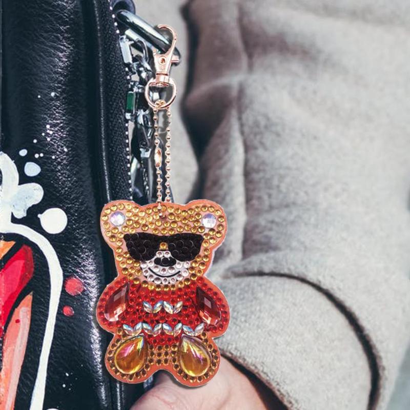 4pcs DIY Full Drill Diamond Painting Keyring Cartoon Cat Bear Paw Keychain Women Bag Pendant Key Ring Birthday Christmas Gifts - ebowsos