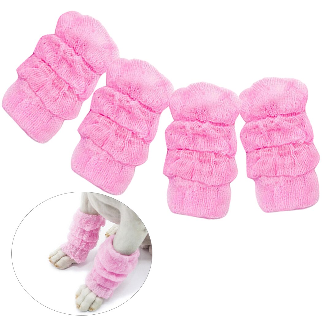 4pcs Elegant Lace Decor Pet Leg Warmers Knitted Cotton Dog Leg Warmer Socks Dog Hock Protector Clothing Accessories Pet Supplies-ebowsos