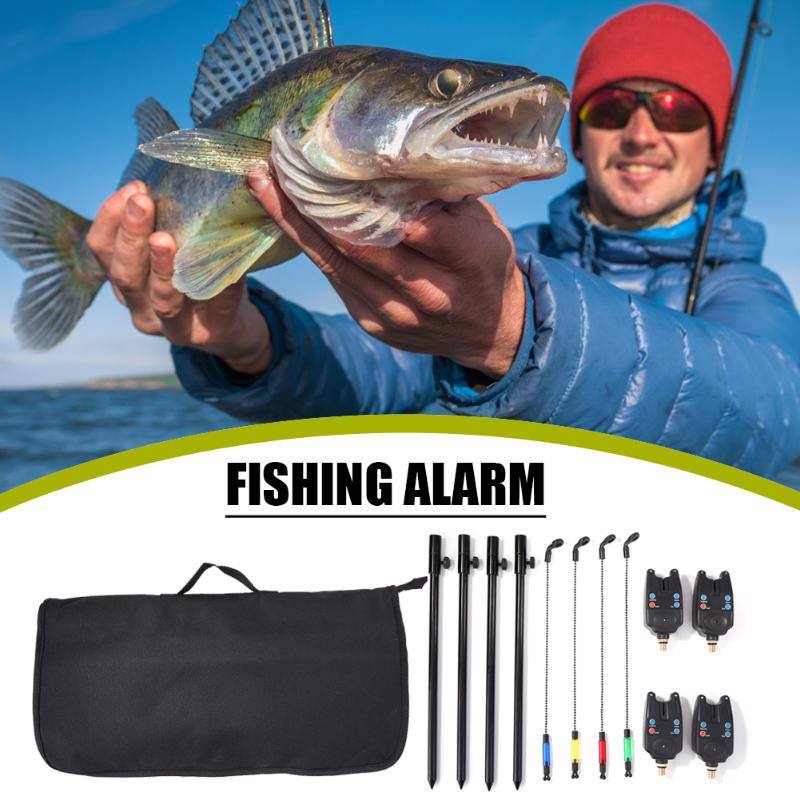 4pcs Fishing Gear Set ABS and Metal Bite Alarm 4x Soft Chain Swingers Hanger 4x Brackets Fishing Tackle Combination Suit-ebowsos