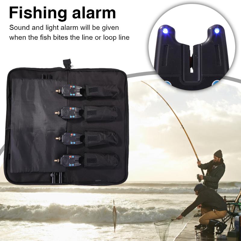 4pcs Fishing Gear Set ABS and Metal Bite Alarm 4x Soft Chain Swingers Hanger 4x Brackets Fishing Tackle Combination Suit-ebowsos