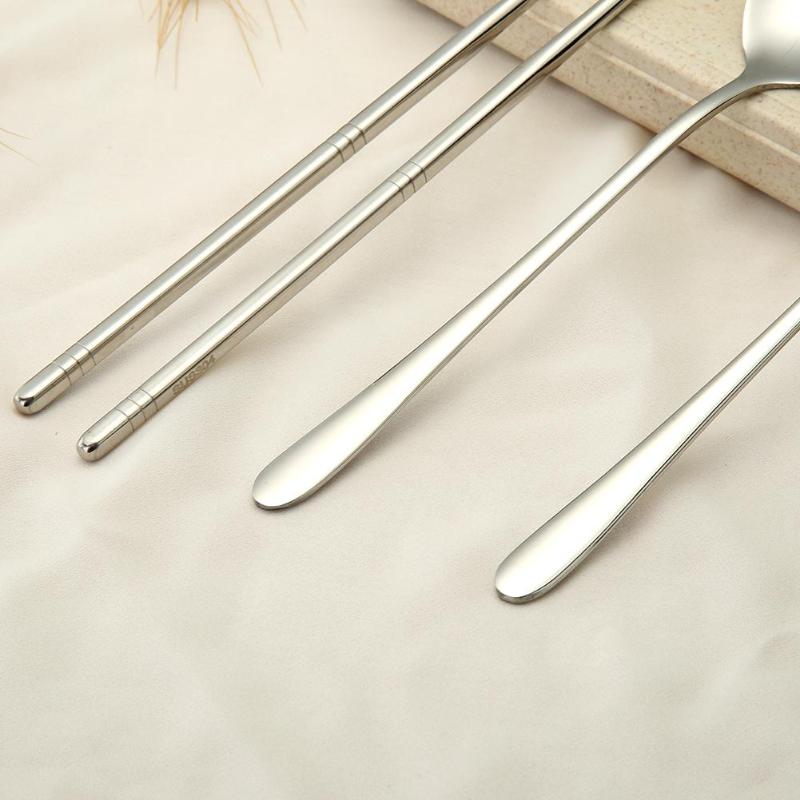 4pcs Portable Stainless Steel Tableware Set Spoon Fork Chopsticks Gifts Daily Home life Outdoor Picnic Sports Essential Tools - ebowsos