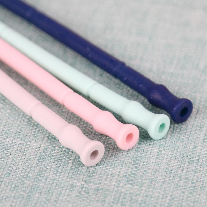 4pcs Reusable Folding Silicone Drinking Straw with Cleaning Brush Drinkware - ebowsos