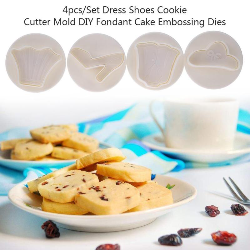 4pcs/Set Dress Shoes Cookie Cutter Mold DIY Fondant Cake Embossing Dies - ebowsos