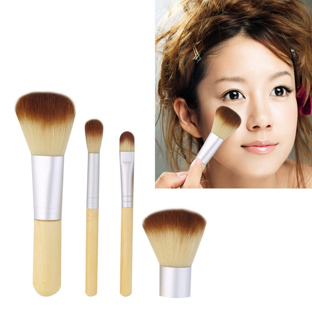 4pcs/lot Professional Pro Cosmetics Makeup Brushes Set Kit Blush Brush Foundation Powder Kabuki Brushes With Bags Make up Tool - ebowsos