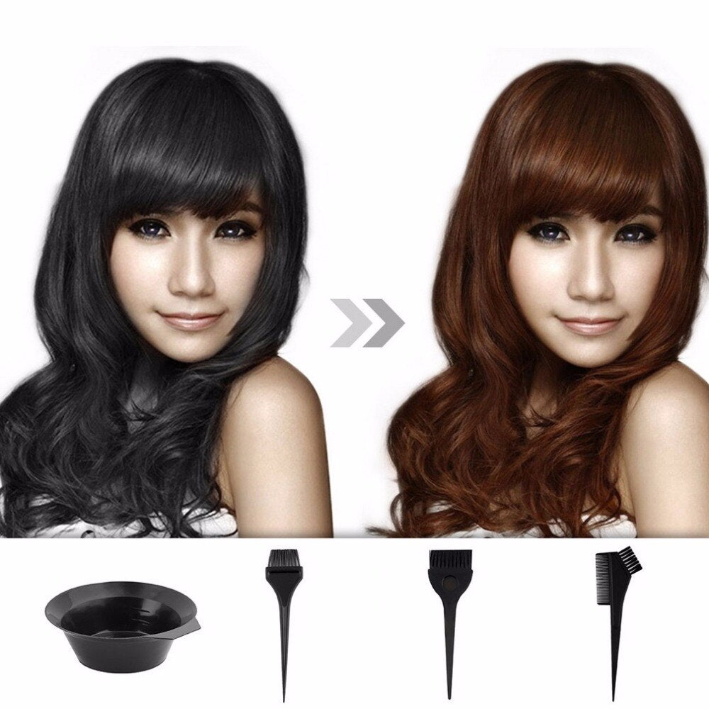 4pcs/set Black Plastic Hair Dye Set Hair Colouring Brush Comb Mixing Bowl Barber Salon Tint Hairdressing Styling Tools Kits - ebowsos