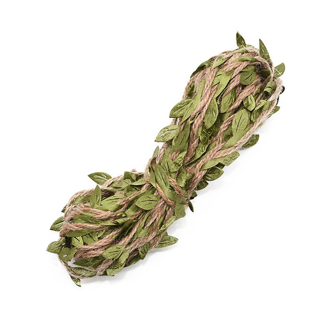 5/10m Leaf Hemp Rope Artificial Vine Natural Hemp Rope Fake Green Leaves Ivy Green Leaves Garland Accessories DIY Party Decor-ebowsos