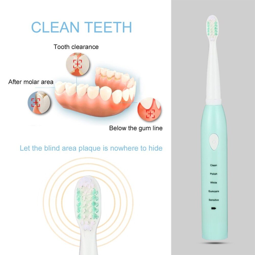 5 Modes Soft Hair Whitening Electric Toothbrush Waterproof Dental Oral Hygiene Teeth Brush With 4PCS Replacement Heads 2018 Sell - ebowsos