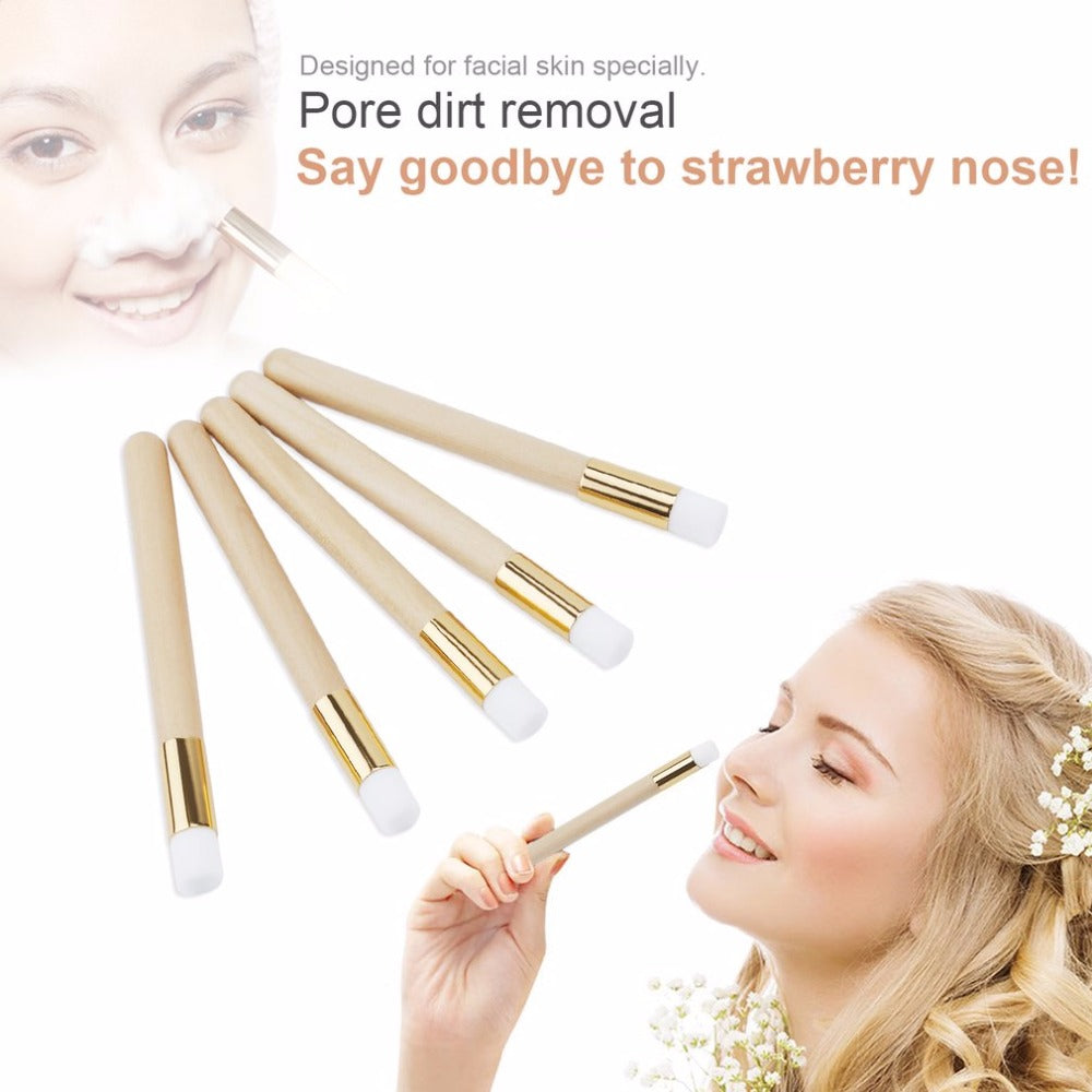 5 PCS Soft Nose Brush Wood Nasal Wash Brush Blackheads Remover Nose Clean Brush Facial Cleaning Tools Makeup Brush - ebowsos