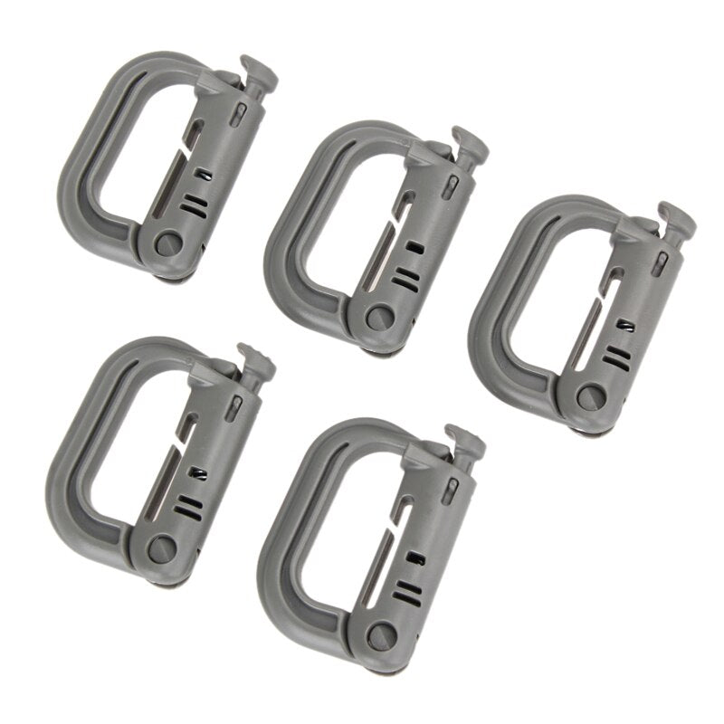 5 Pcs Climbing Buckles Outdoor Grimloc Molle Carabiner D Locking Mount D-Ring Plastic Clip Snap Hook Hanging Keychain-ebowsos