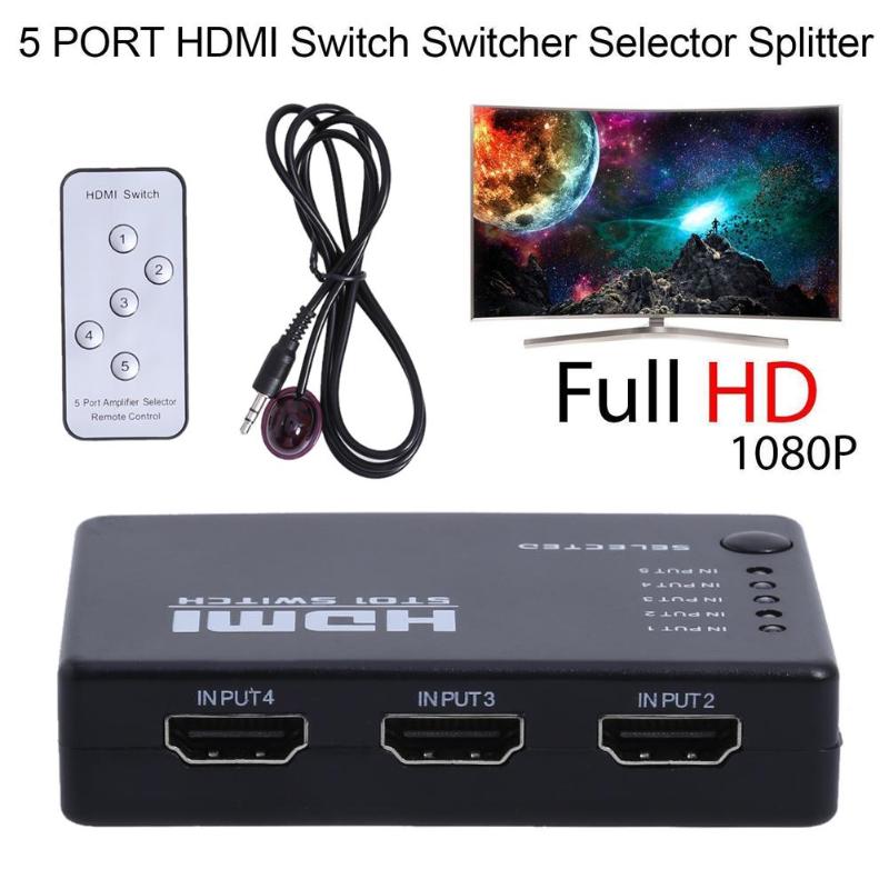 5 Port 1080P Video HDMI Switch Switcher Splitter IR Remote For HDTV PS3 Xbox 360 DVD HD Camcorder Laptop - ebowsos