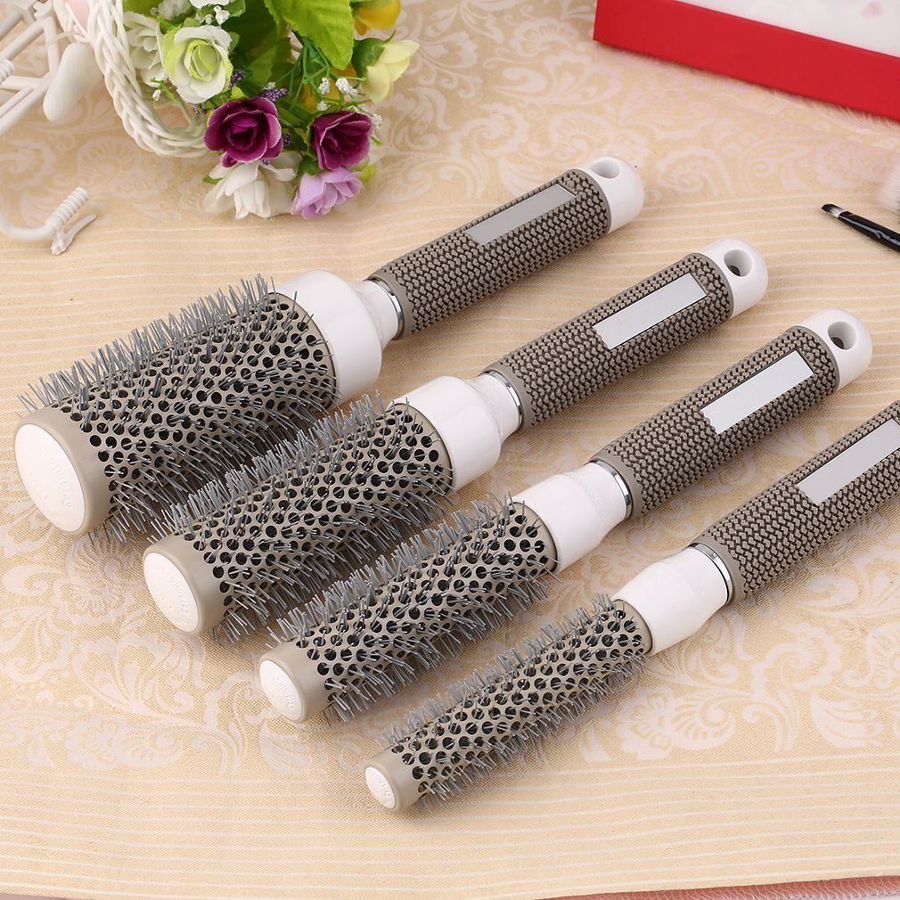 5 Sizes Hair Brush Thermal Ceramic Ionic Round Barrel Comb Salon Styling Tool for Blow Drying Curling Detangling Hair Comb - ebowsos