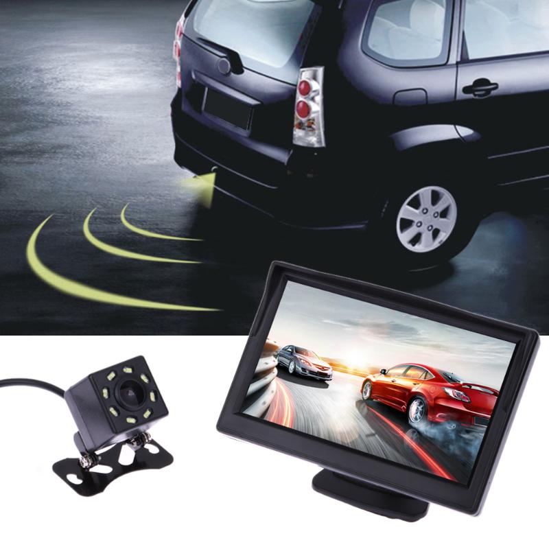 5 inch TFT LCD Rear View Display Monitor + Waterproof Night Vision Reversing Backup Rear View Camera Car Styling Car Monitors - ebowsos