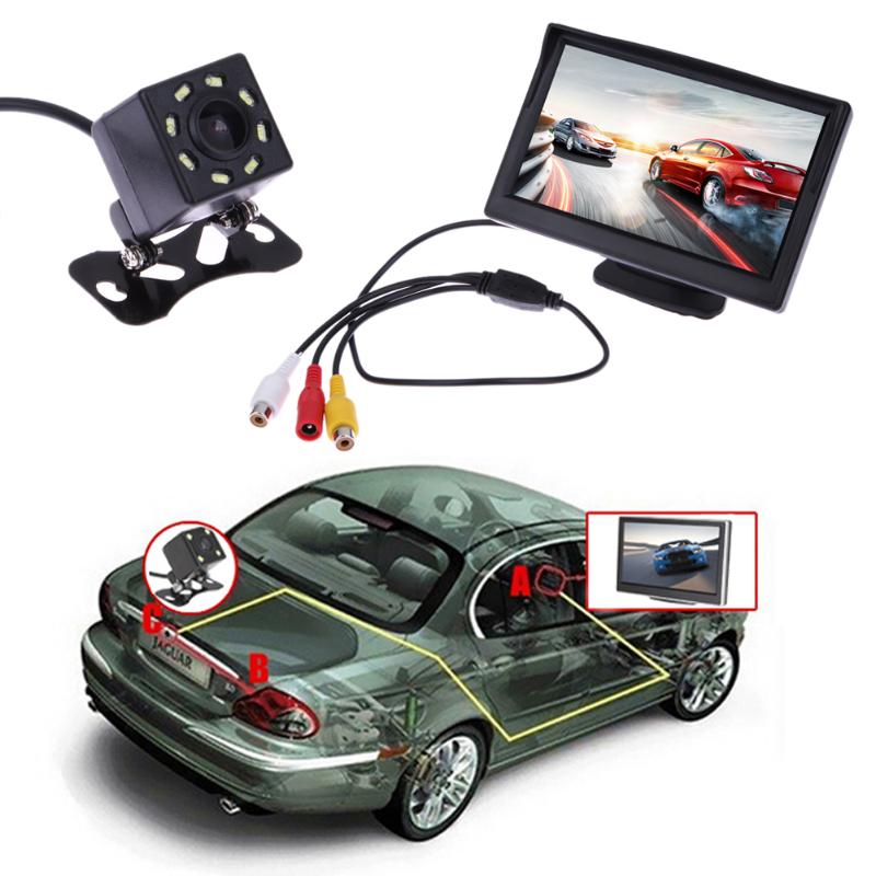 5 inch TFT LCD Rear View Display Monitor + Waterproof Night Vision Reversing Backup Rear View Camera Car Styling Car Monitors - ebowsos