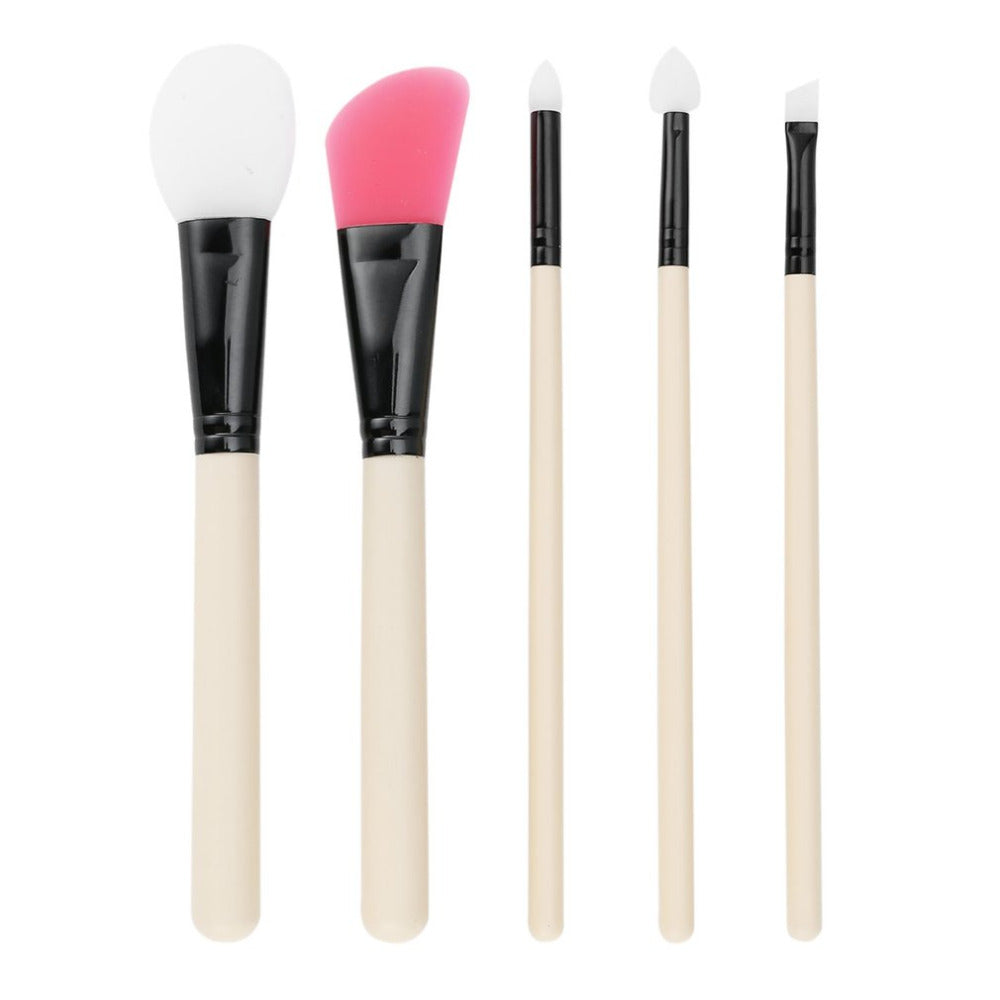 5 pcs/set Beauty Face Makeup Brushes Set Silicone Wooden Handle Foundation Concealer Blush Brush Blending Cosmetics Brush Kit - ebowsos