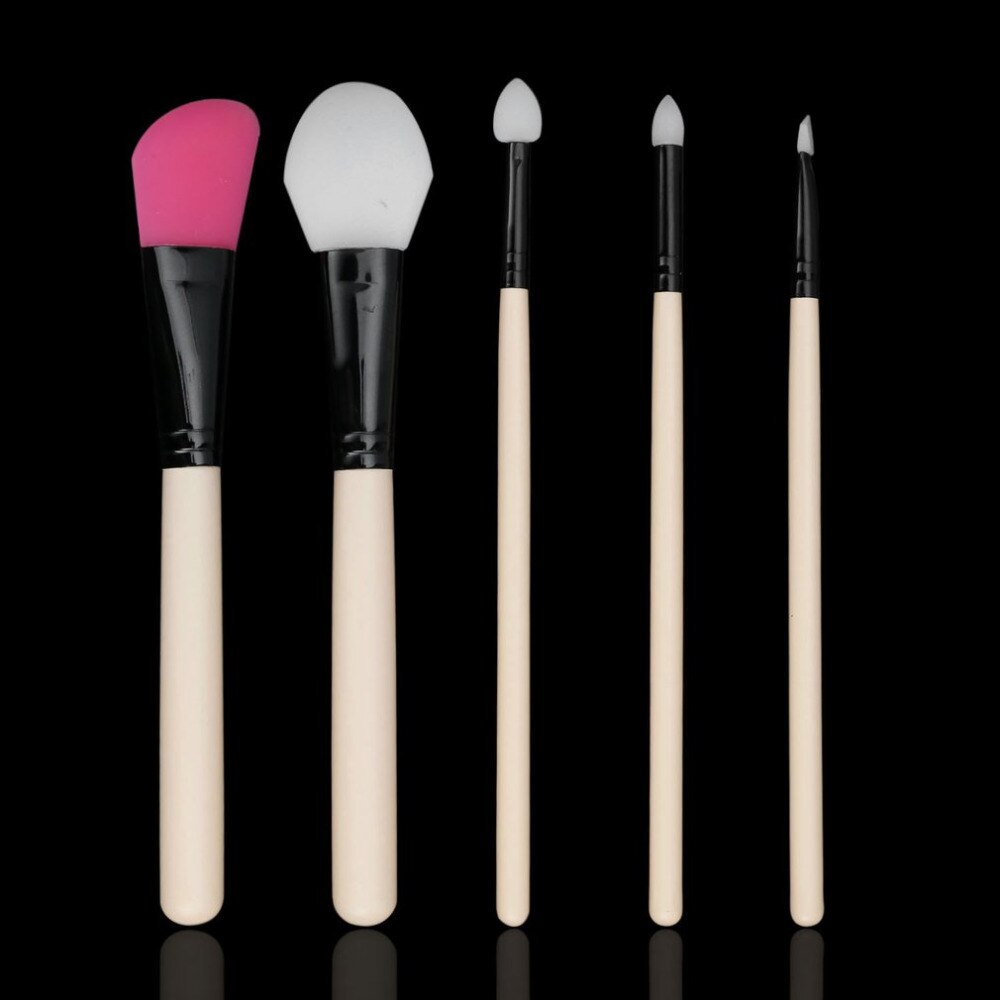 5 pcs/set Beauty Face Makeup Brushes Set Silicone Wooden Handle Foundation Concealer Blush Brush Blending Cosmetics Brush Kit - ebowsos
