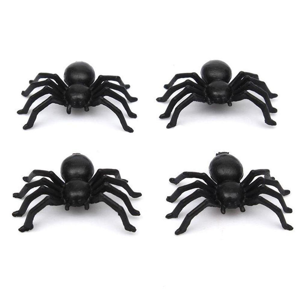 50 pcs 21*14mm Halloween Decoration Black Plastic Spider Funny Black Fake Spiders Halloween Funny Joke Prank Realistic Toys-ebowsos