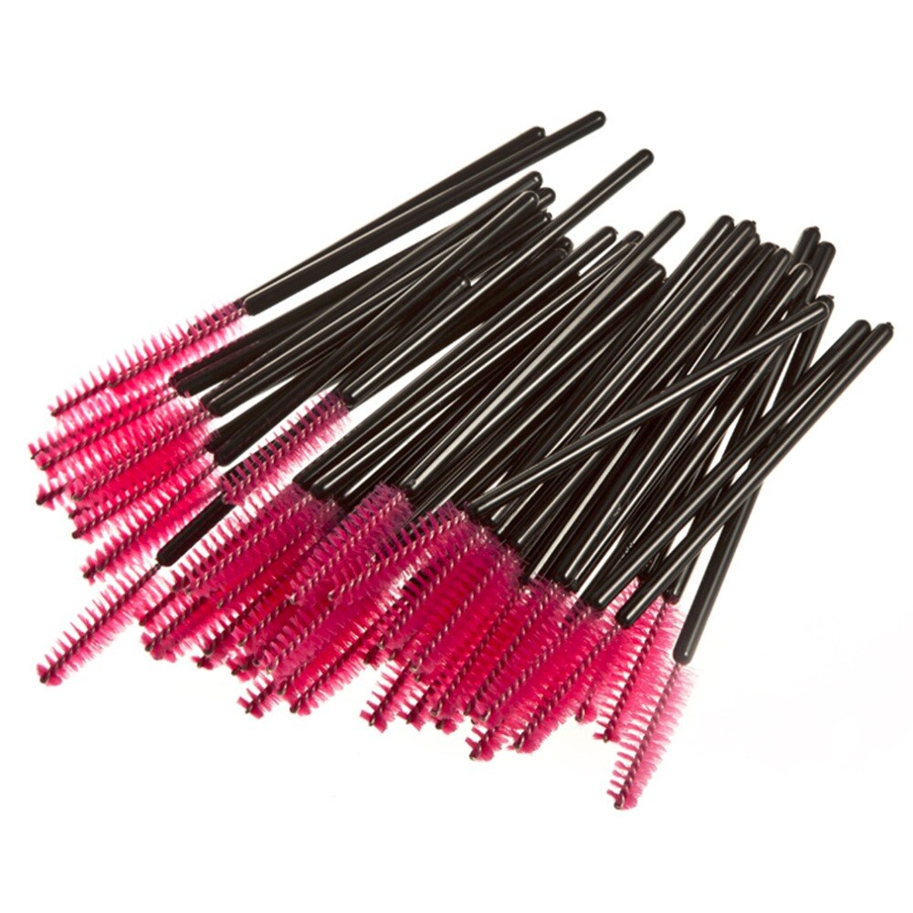 50 pcs/pcak Professional Disposable Non-toxic Eyelash Brush Eye Lash Curler Mascara Wands Makeup Brushes Pink & Black - ebowsos