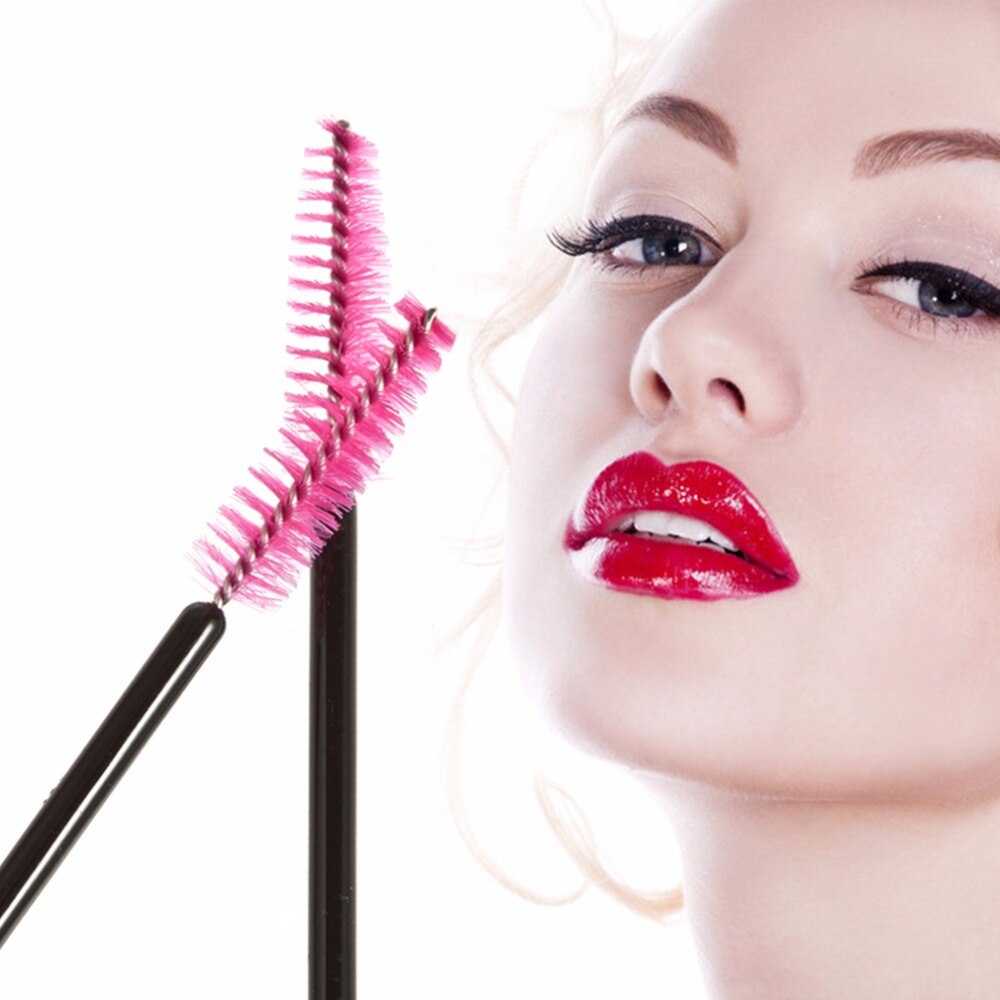 50 pcs/pcak Professional Disposable Non-toxic Eyelash Brush Eye Lash Curler Mascara Wands Makeup Brushes Pink & Black - ebowsos