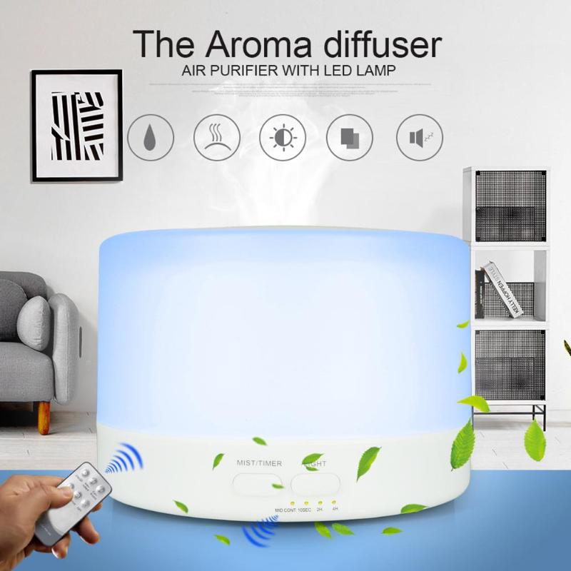 500ml Ultrasonic Air Humidifier Remote Control Electric Aromatherapy Aroma Humidifier Essential Oil Diffuser With 7 Color Lights - ebowsos