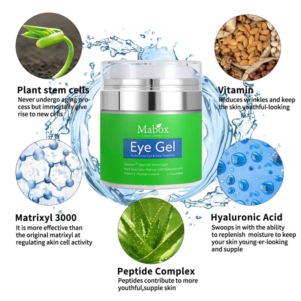 50ML Eye Gel Anti-Wrinkles Fine Lines Dark Circles Remover Puffiness and Bags With Hyaluronic Acid Refreshing Eye Cream - ebowsos