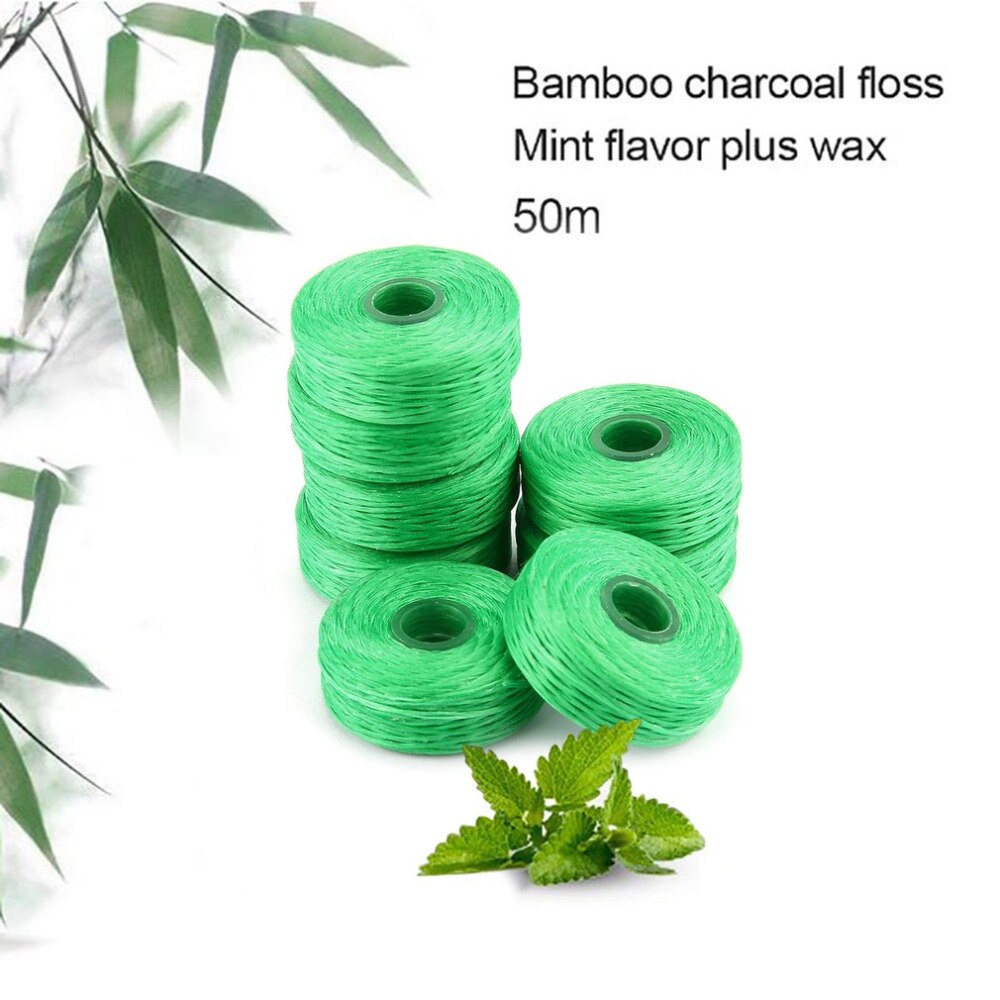 50m Bamboo Charcoal Dental Flosser Cleaning Mint Flavor Toothpick Flosser Dental Cleaning Teeth Floss Stick White - ebowsos