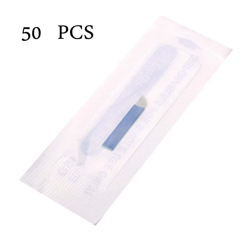 50pcs 14 Pin Permanent Makeup Eyebrow Tattoo Needles Blade For 3D Embroidery Microblading Tattoo Pen Accessory - ebowsos