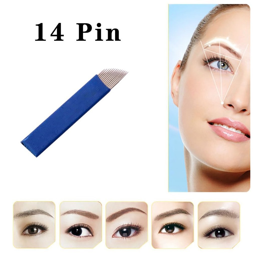 50pcs 14 Pin Permanent Makeup Eyebrow Tattoo Needles Blade For 3D Embroidery Microblading Tattoo Pen Accessory - ebowsos