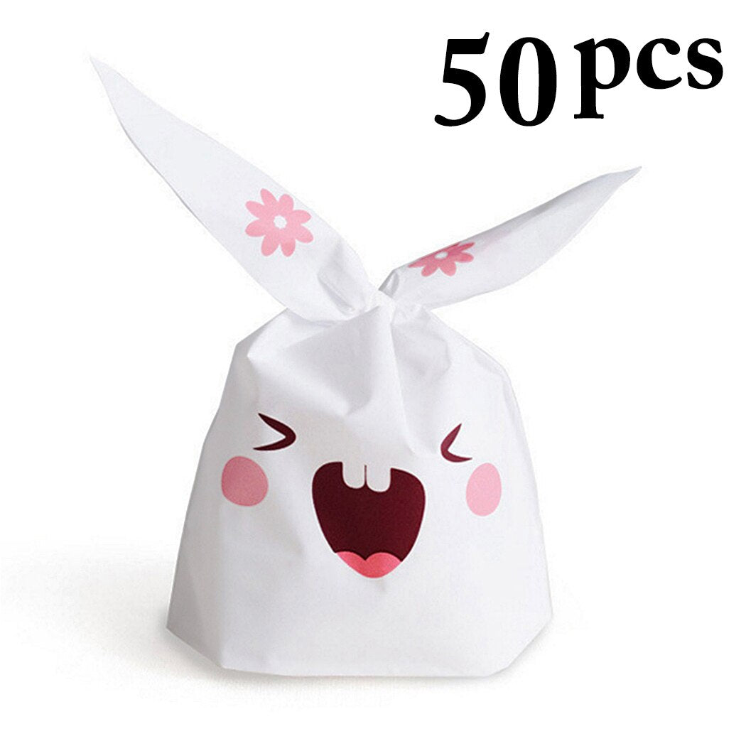 50pcs/Lot Cute Bunny Plastic Bag Rabbit Ear Gift Bag Birthday Party Decorations Kids Packaging Wedding Gifts 2019 New Arrive-ebowsos