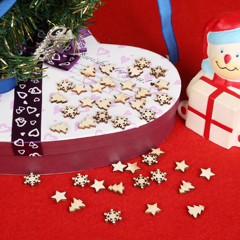 50pcs Wood Tree Snowflakes Star Table Decor DIY Christmas Tree Hang Pendant - ebowsos
