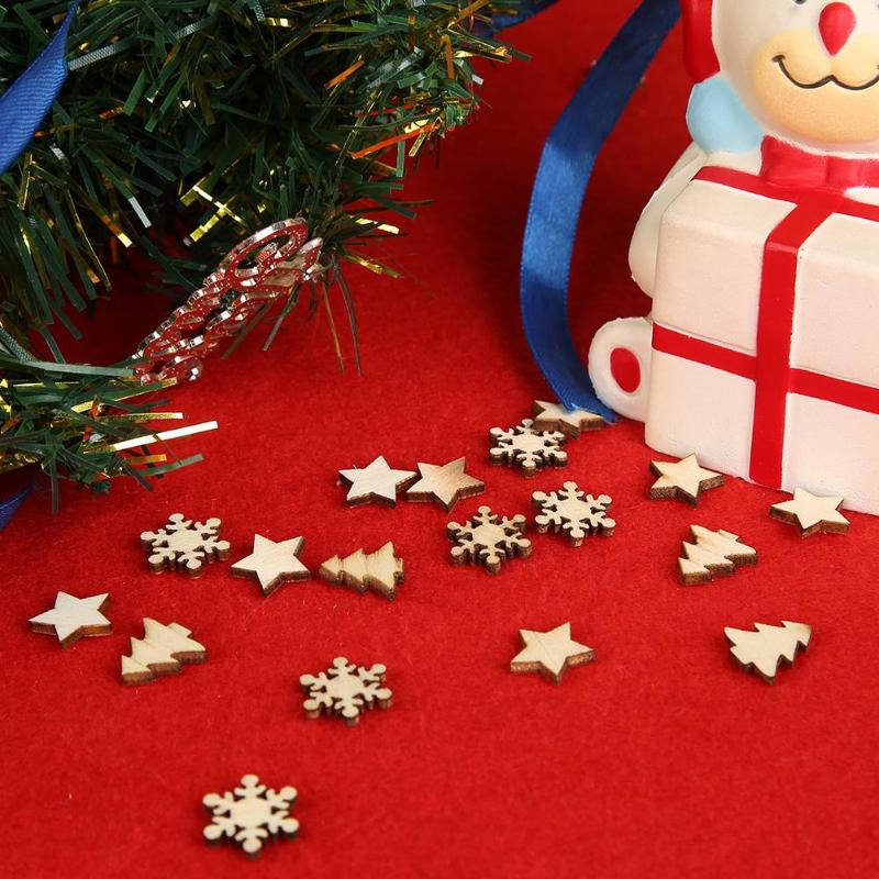 50pcs Wood Tree Snowflakes Star Table Decor DIY Christmas Tree Hang Pendant - ebowsos