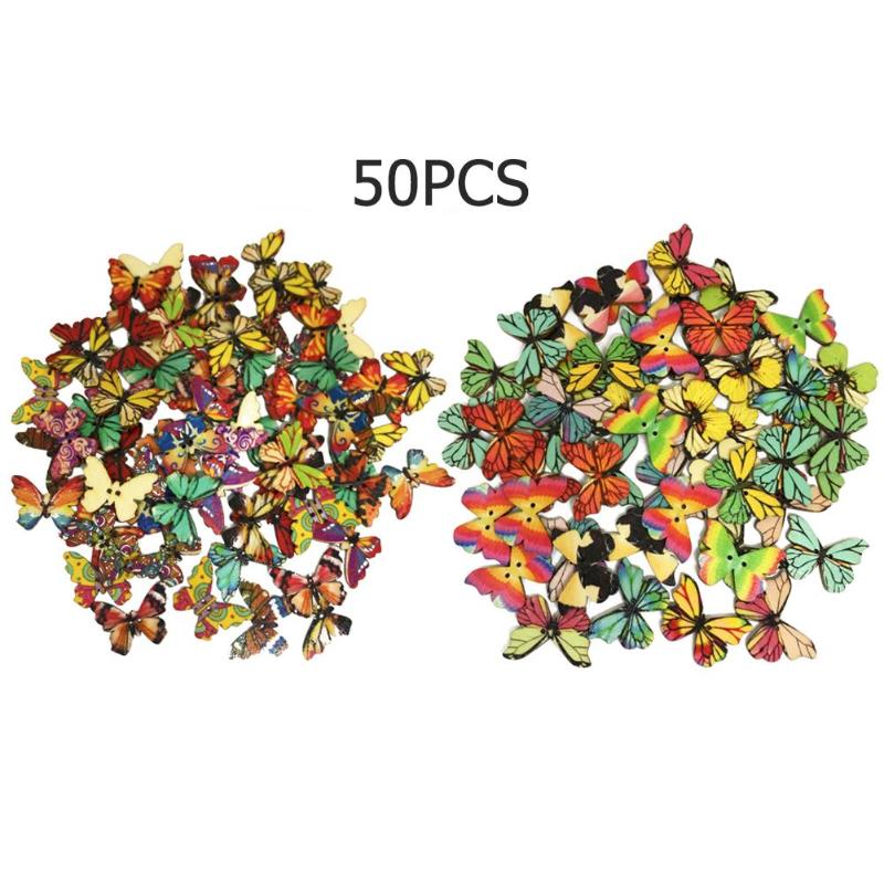 50pcs Wooden Butterfly Sewing Buttons DIY Knitting Garment Clothes Decor Decorative Wooden buttons for Craft 2019 - ebowsos
