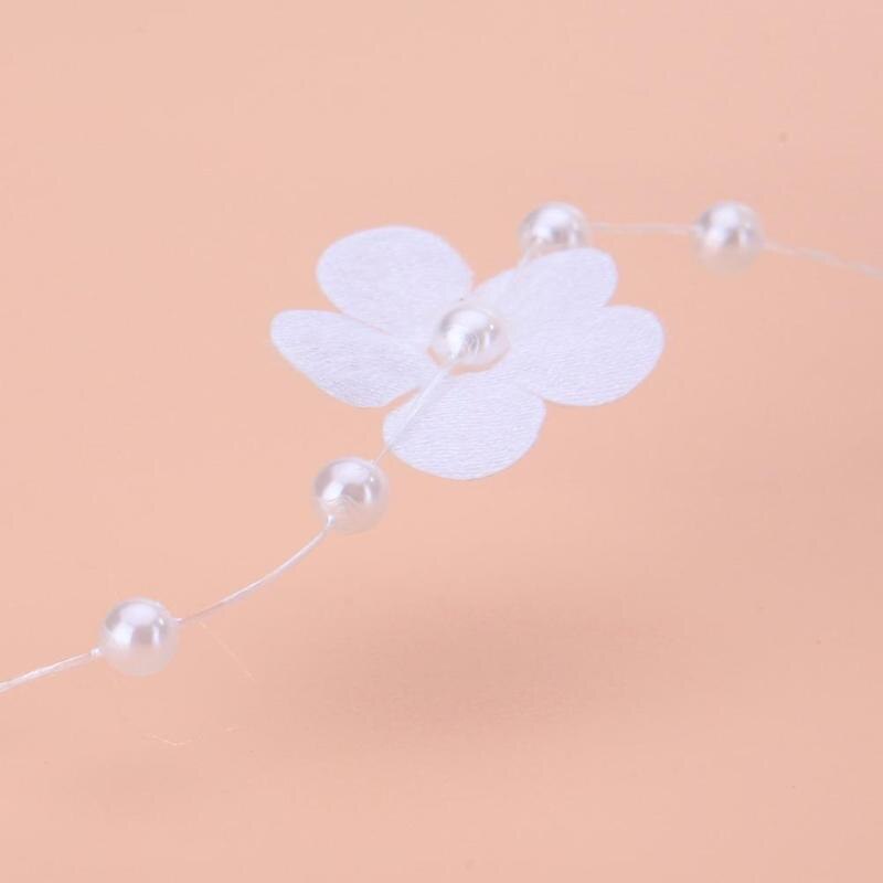 5M Satin Flower Pearl String Bead Garland Wedding Table Decor DIY Beige - ebowsos