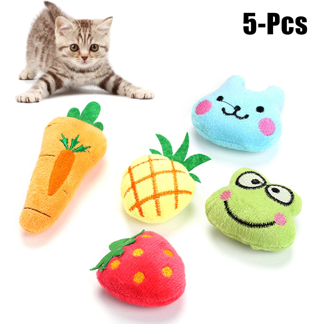 5Pcs Funny Cute Cat Toys Pineapple Strawberry Carrot Frog Bear Dolls Interactive Kitten Toys Catnip Toys Pet Supplies-ebowsos