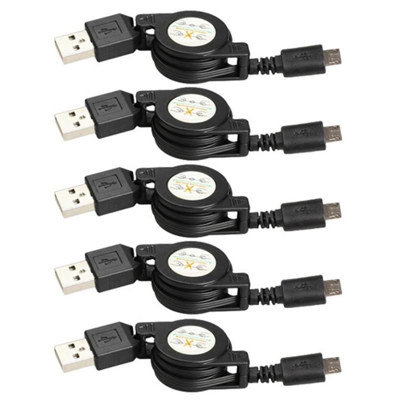 5Pcs Micro USB to USB2.0 Retractable Data Sync Charger Charging Cable Compatible With Any Cell Phone With Micro-USB Port New - ebowsos
