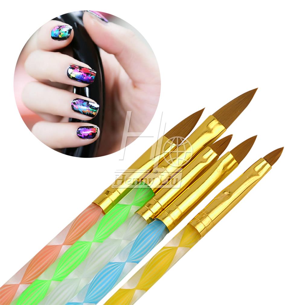 5Pcs Nail Art Brush Tools Set Acrylic UV Gel Builder Painting Drawing Brushes Pens Cuticle Pusher Tool Colorful - ebowsos