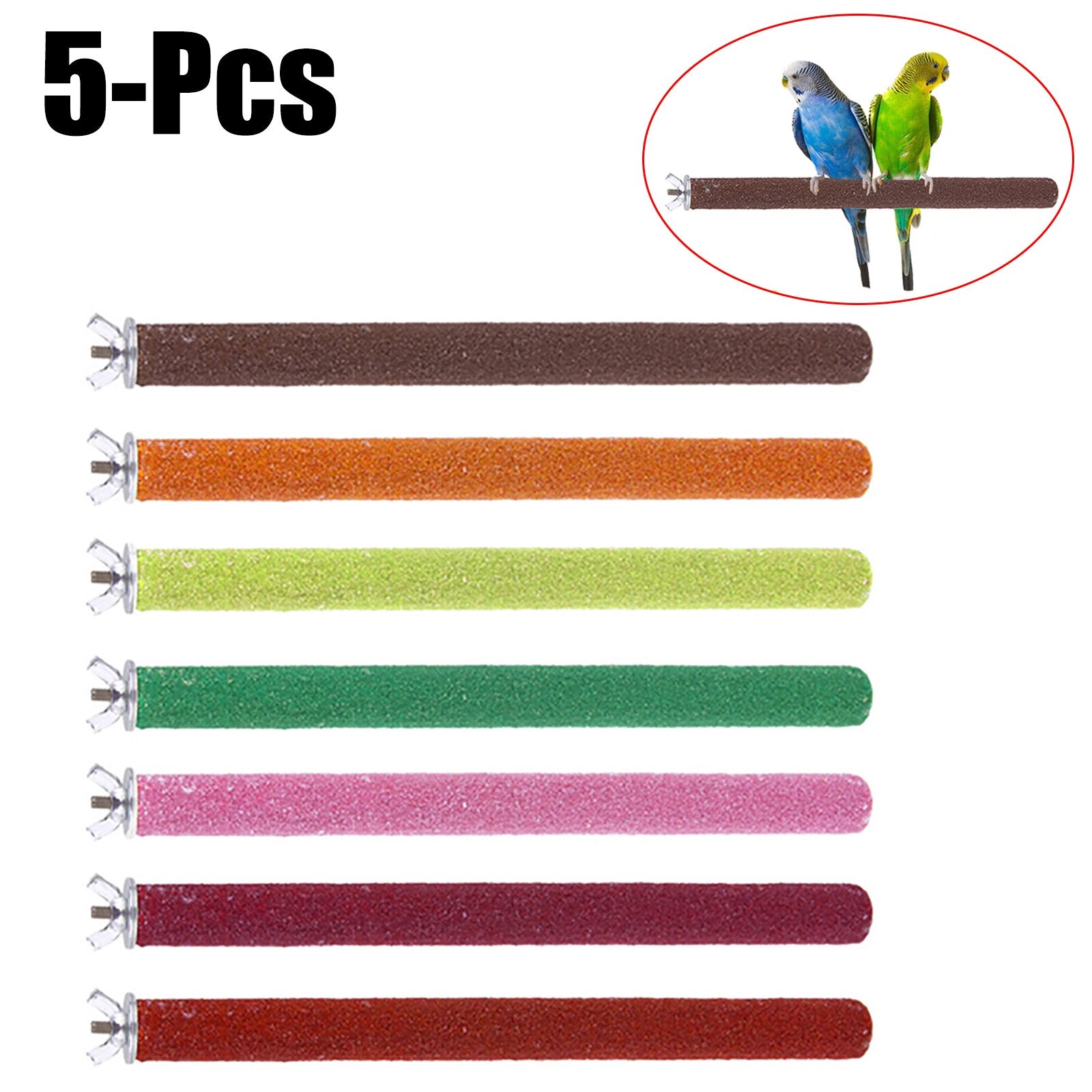 5Pcs Parrot Perch Stand Holder Set Color Emery Toys Grinding Claw Pet Cage Platform Accessories Chew Toy Supplies Random Color-ebowsos