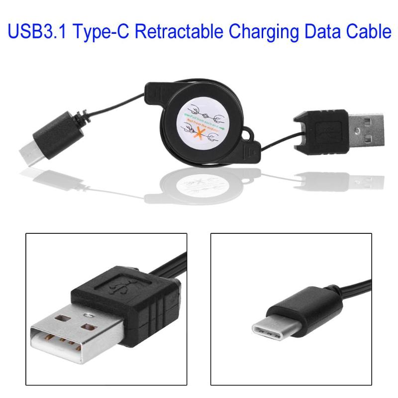 5Pcs USB Type-C USB3.1 Retractable Cable Data Sync Charger Charging Cable High Quality Retractable Data Sync Type-C Cable New - ebowsos