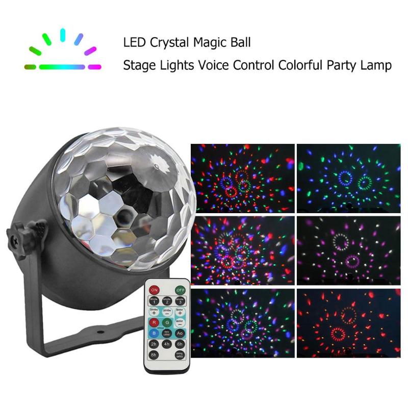 5W 90V-240V RGB LED Crystal Magic Ball Stage Effect Light Auto Voice Control DMX DJ Party Decor Lamp US/EU Plug - ebowsos
