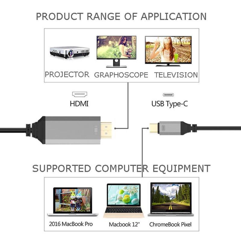 5m/16.4ft USB-C to HDMI 4K Cable Adapter for Huawei Mate10 Pro MackBook 4K 30Hz/60Hz Cable Adapter For Samsung Huawei Phone New - ebowsos