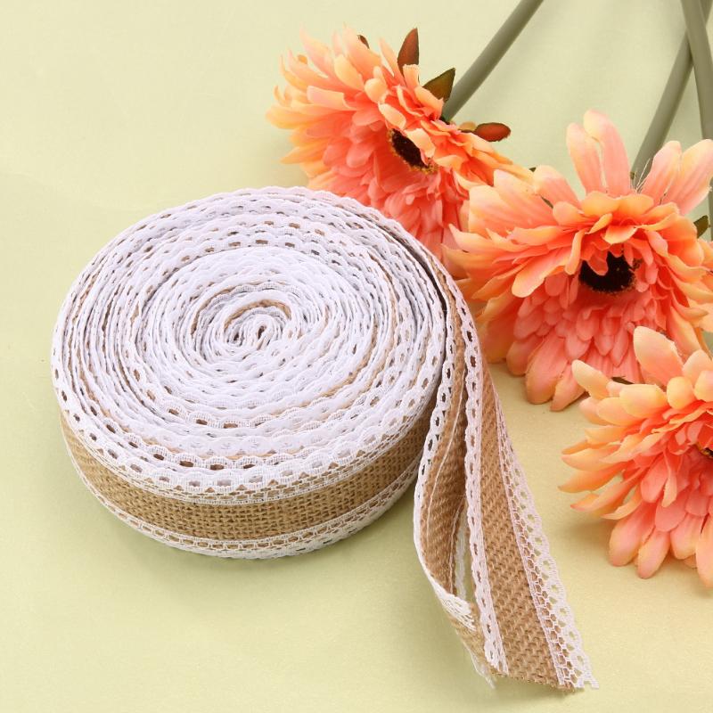 5m/Roll Linen Handmade Christmas Crafts Jute Burlap Band with Lace Trim Linen Jute Burlap Ribbons Rustic Marriage Wedding Party - ebowsos