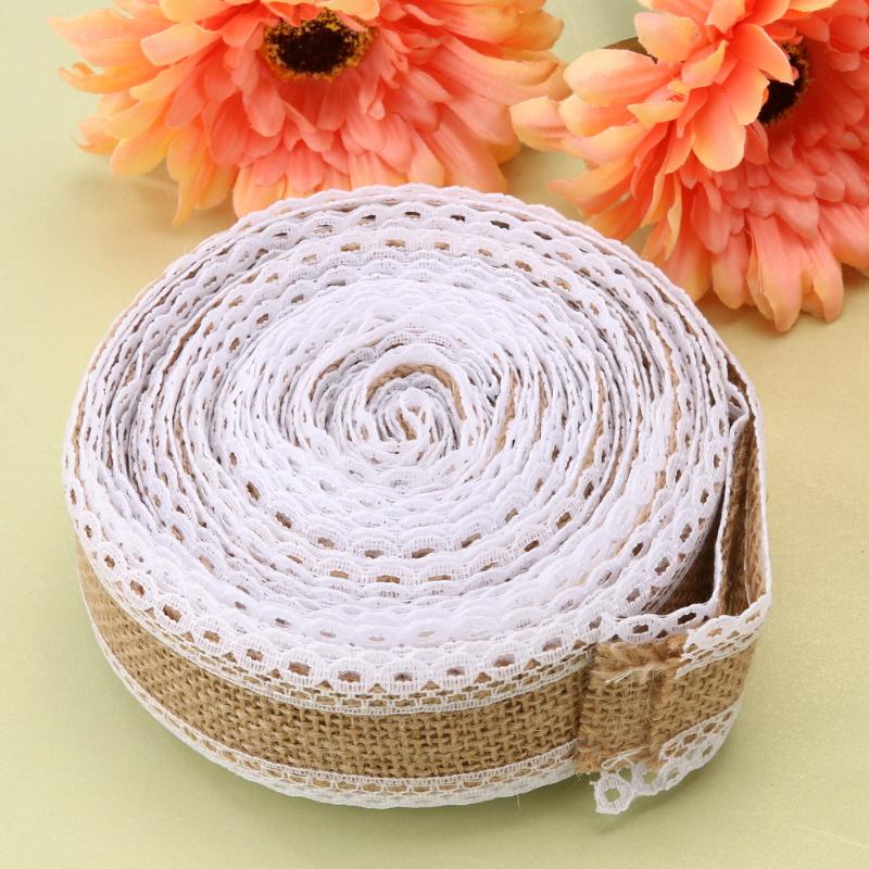 5m/Roll Linen Handmade Christmas Crafts Jute Burlap Band with Lace Trim Linen Jute Burlap Ribbons Rustic Marriage Wedding Party - ebowsos