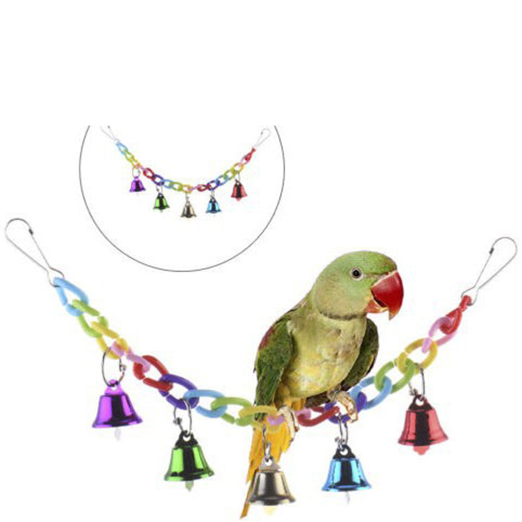 5pcs Bird Swing Climb Chew Toys With Bell Natural Wooden Grass Chewing Bite Hanging Bridge Chain Cage Pet Training Supplies-ebowsos