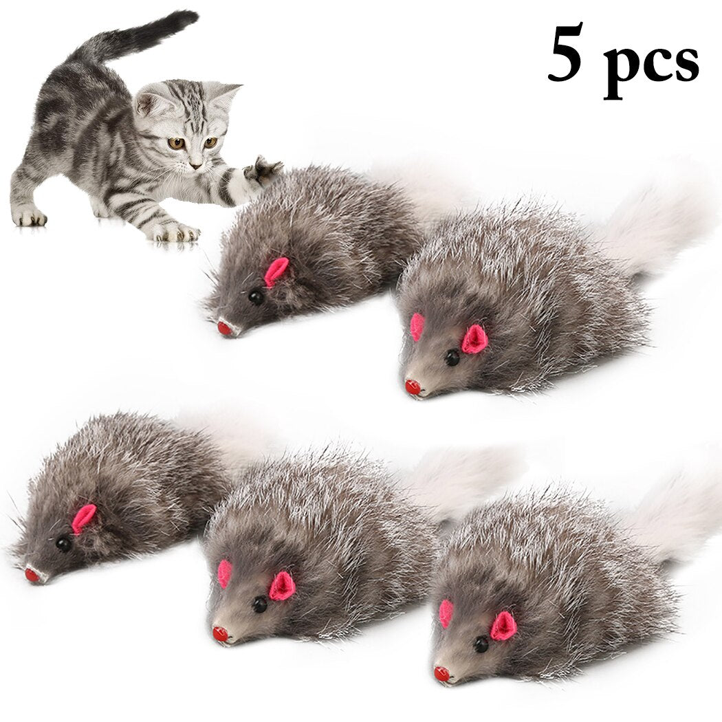 5pcs Furry Plush Cat Toy Soft Solid Interactive Mice Mouse Toys For Cats Funny Kitten Toy Pet Cats Training Game Pet Supplies-ebowsos