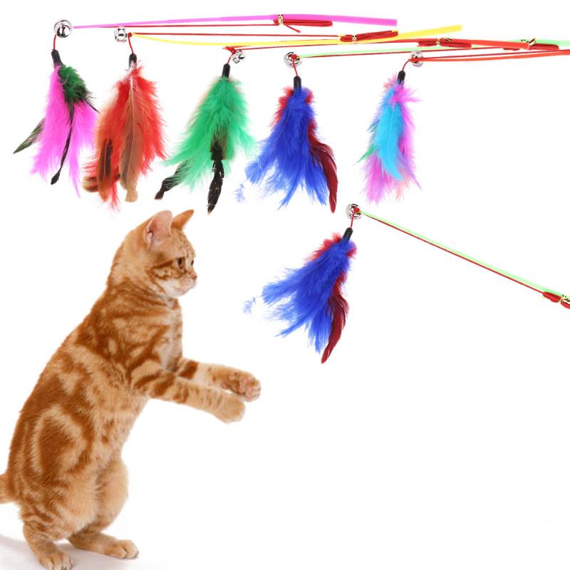 5pcs/Set Classic Cat Toys Teaser Cat Kitten Pet Toy Colorful Feather Rod Interactive Stick Toy Wire Chaser Wand Pet Supplies - ebowsos