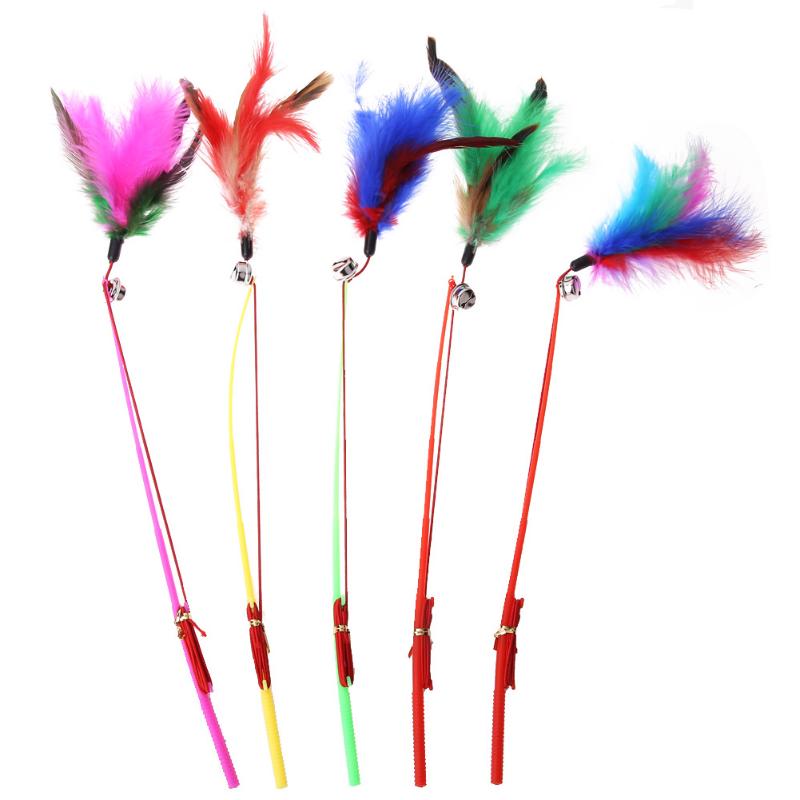 5pcs/Set Classic Cat Toys Teaser Cat Kitten Pet Toy Colorful Feather Rod Interactive Stick Toy Wire Chaser Wand Pet Supplies - ebowsos