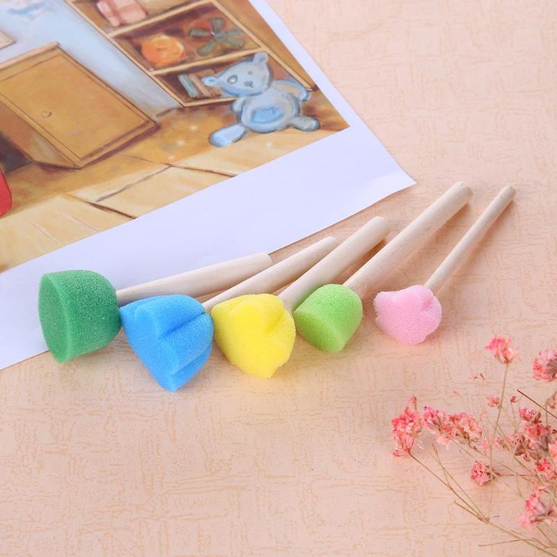 5pcs/set DIY Wooden Sponge Graffiti Painting Brushes for Kids Manual Drawing Toys Student Stationery School Office Supplies - ebowsos