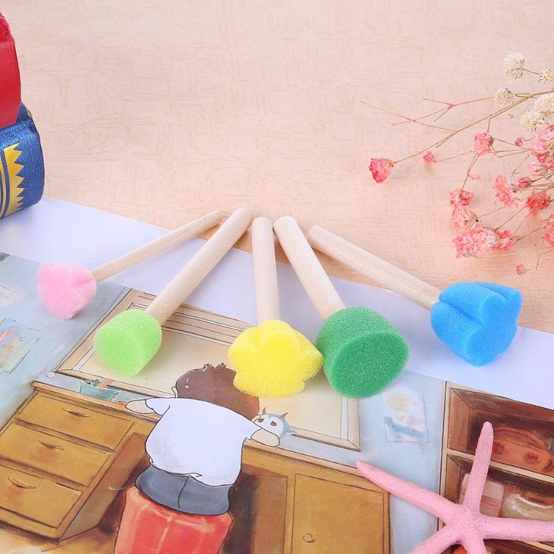 5pcs/set DIY Wooden Sponge Graffiti Painting Brushes for Kids Manual Drawing Toys Student Stationery School Office Supplies - ebowsos
