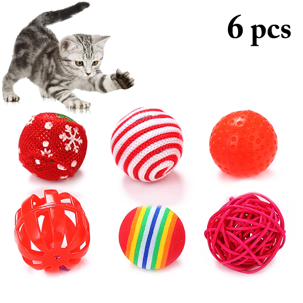 6/10pcs Cute Cat Interactive Toy Ball With Small Bell Funny Ball Toys Plastic Artificial Colorful Cat Christmas Toy Pet Supplies-ebowsos