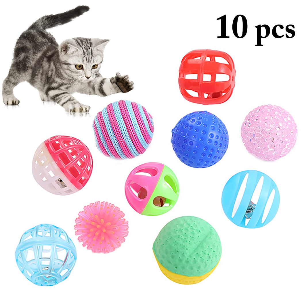 6/10pcs Cute Cat Interactive Toy Ball With Small Bell Funny Ball Toys Plastic Artificial Colorful Cat Christmas Toy Pet Supplies-ebowsos