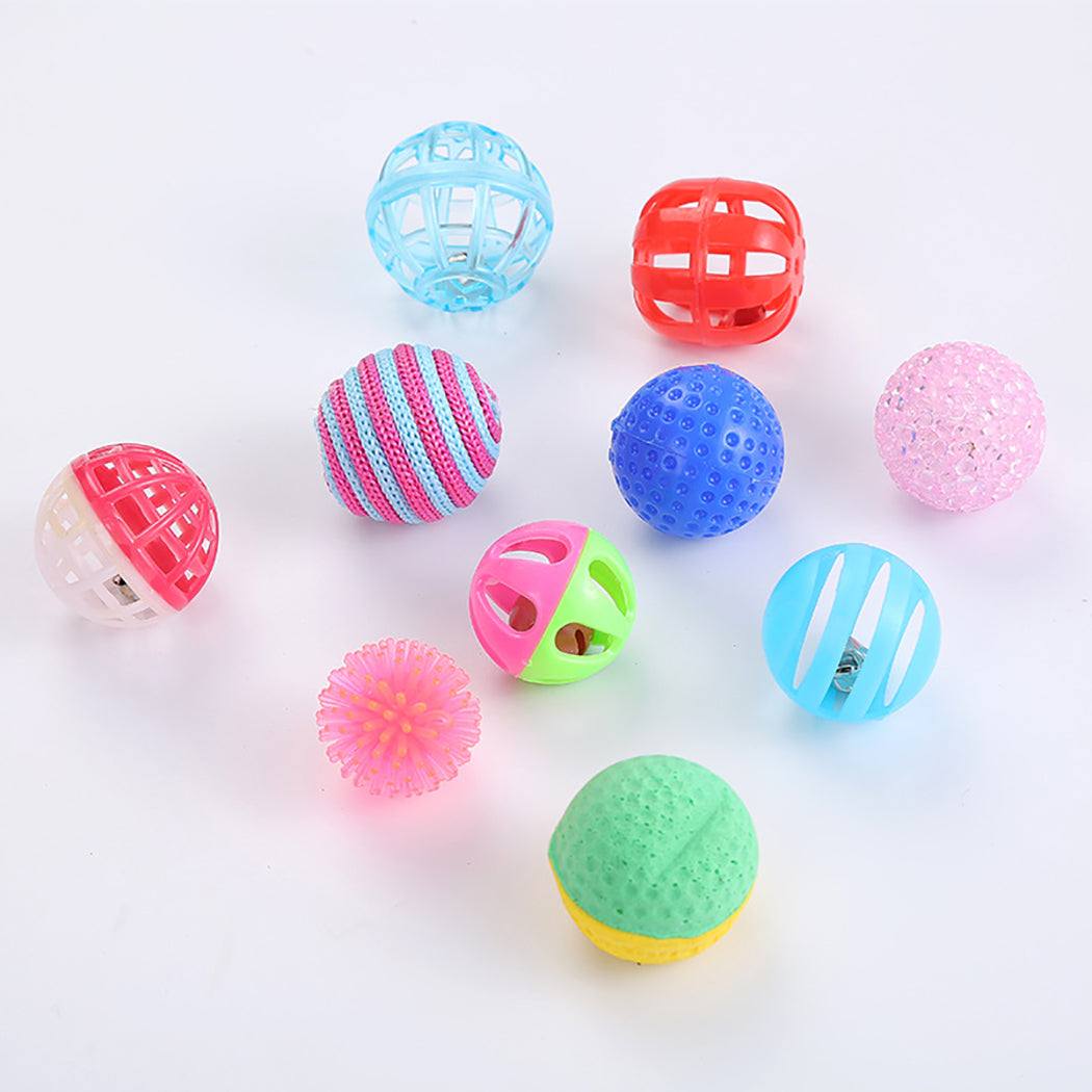 6/10pcs Cute Cat Interactive Toy Ball With Small Bell Funny Ball Toys Plastic Artificial Colorful Cat Christmas Toy Pet Supplies-ebowsos